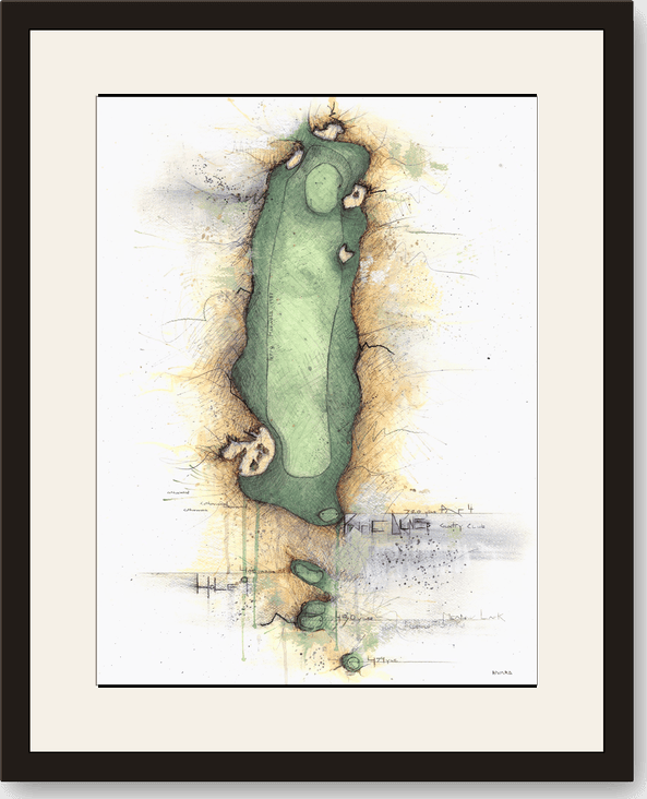 Framed Charcoal Golf print of Prairie Dunes No. 9, Meadow Lark